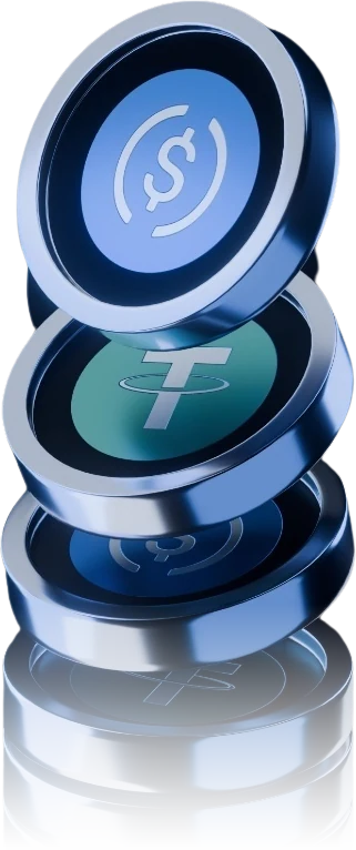 Stack of metallic crypto coins